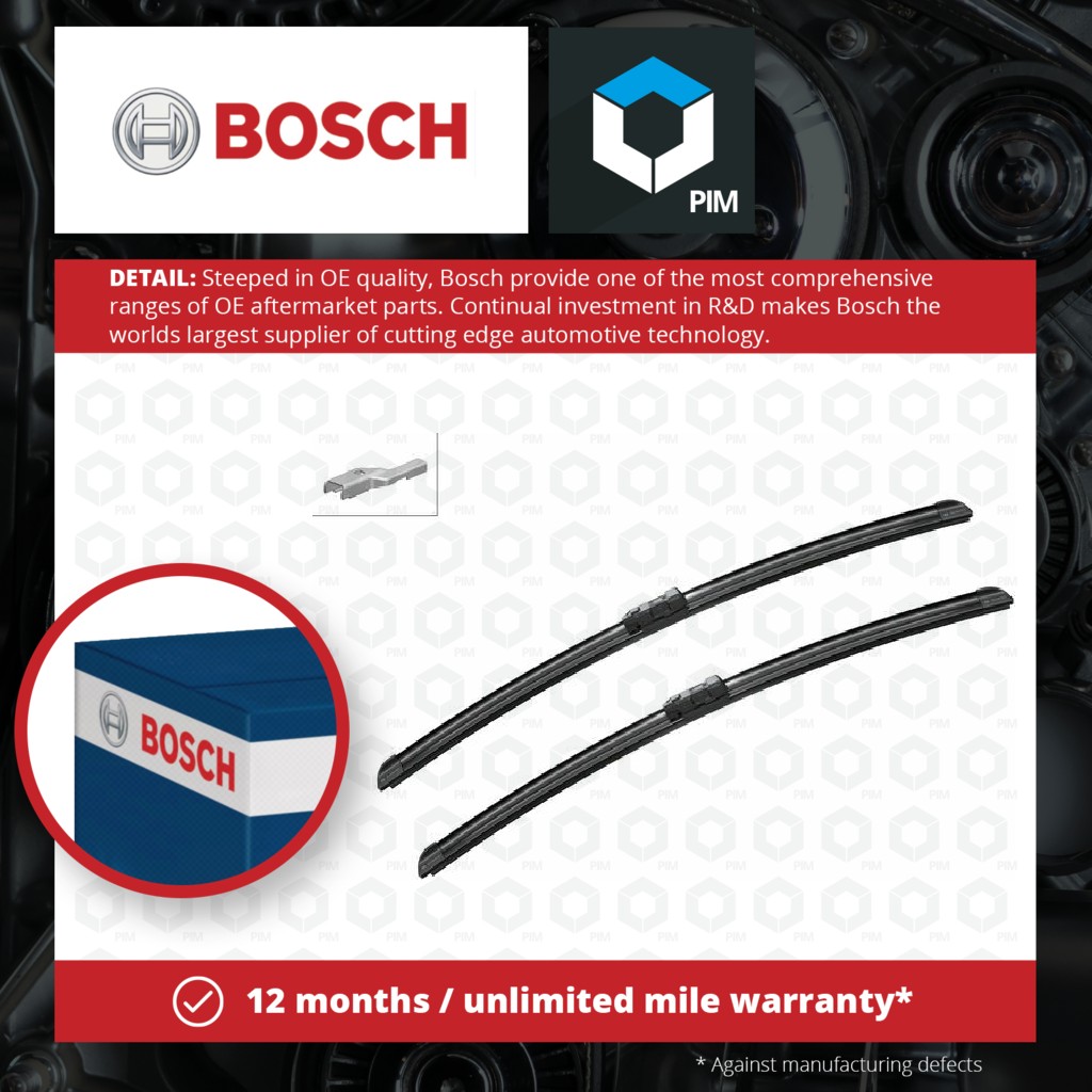 Bosch 2x Wiper Blades (Pair) Flat / Aero type Front A826S 3397009826 [PM513239]