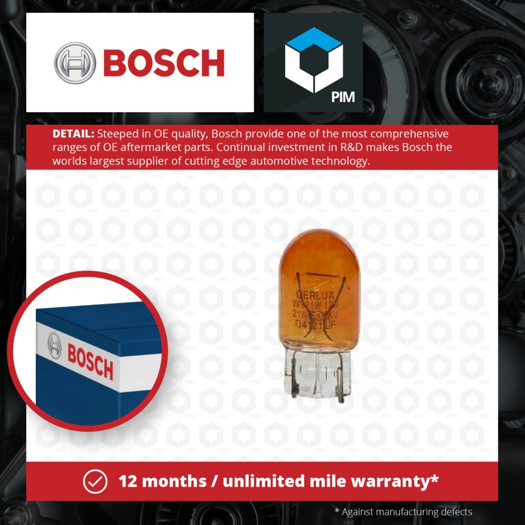 Bosch Pure/Lt Wy21w 12v W3x16d Trade Pk Rear 1987302222 [PM496967]