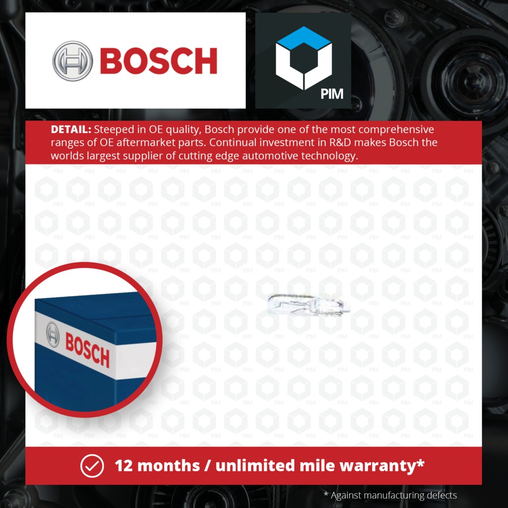 Bosch Pure/Lt 12v 1.2w W2x4.6d Trade Pk 1987302208 [PM496818]