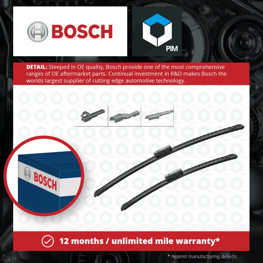 Bosch 2x Wiper Blades (Pair) Flat / Aero type Front AM980S 3397007559 [PM413299]