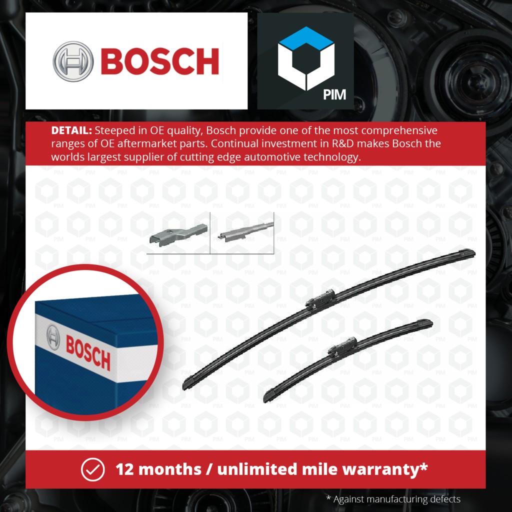 Bosch 2x Wiper Blades (Pair) Flat / Aero type Front AM246S 3397007561 [PM413298]