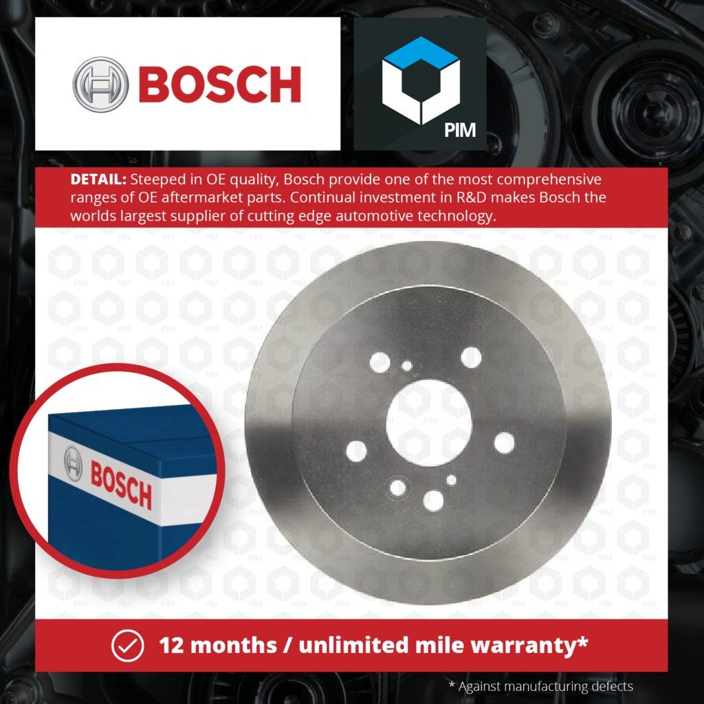 Bosch 2x Brake Discs Pair Solid Rear 0986479614 [PM405412]