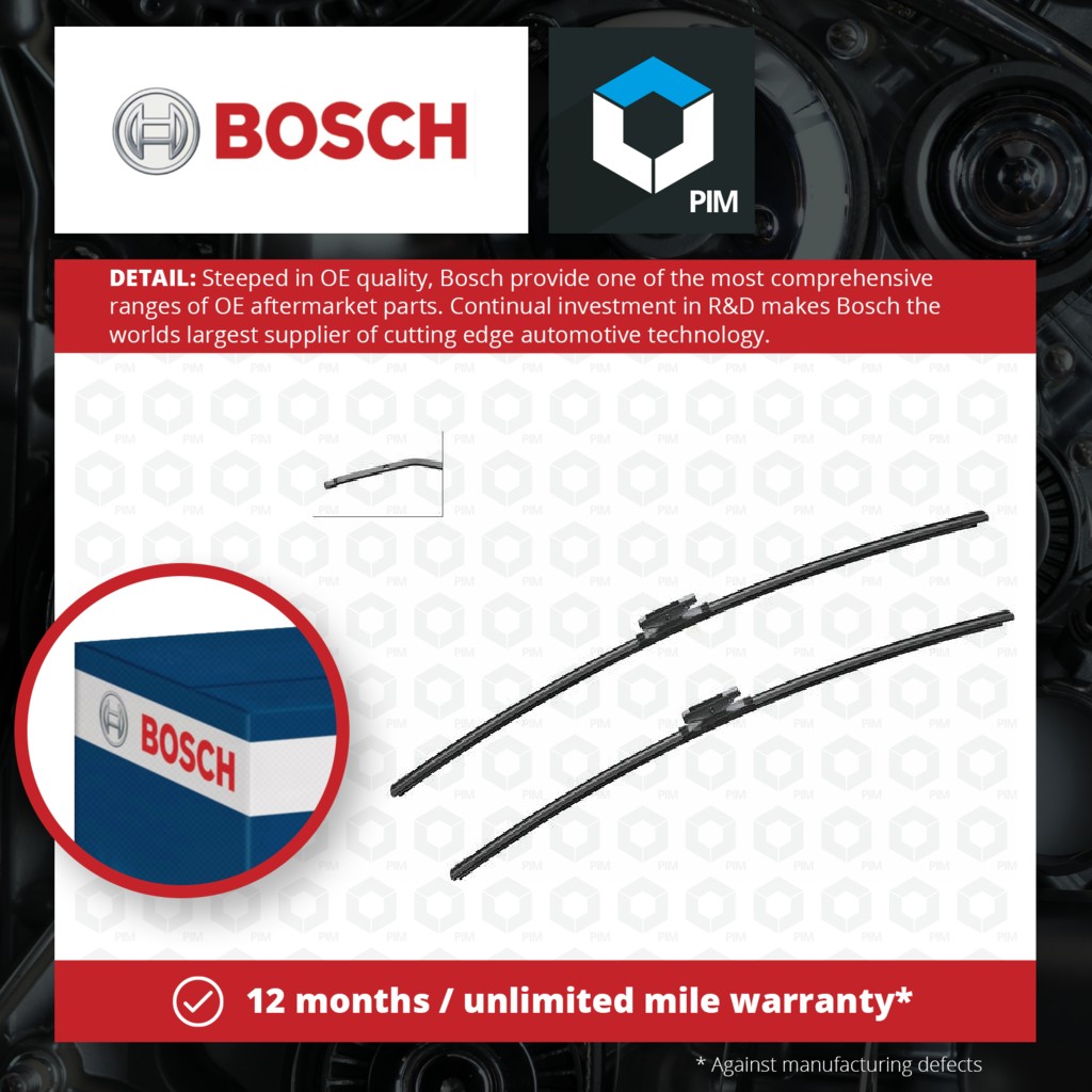 Bosch 2x Wiper Blades (Pair) Flat / Aero type Front A428S 3397007428 [PM404076]