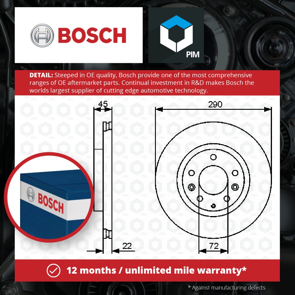 Bosch 2x Brake Discs Pair Vented Front 0986479474 [PM401448]