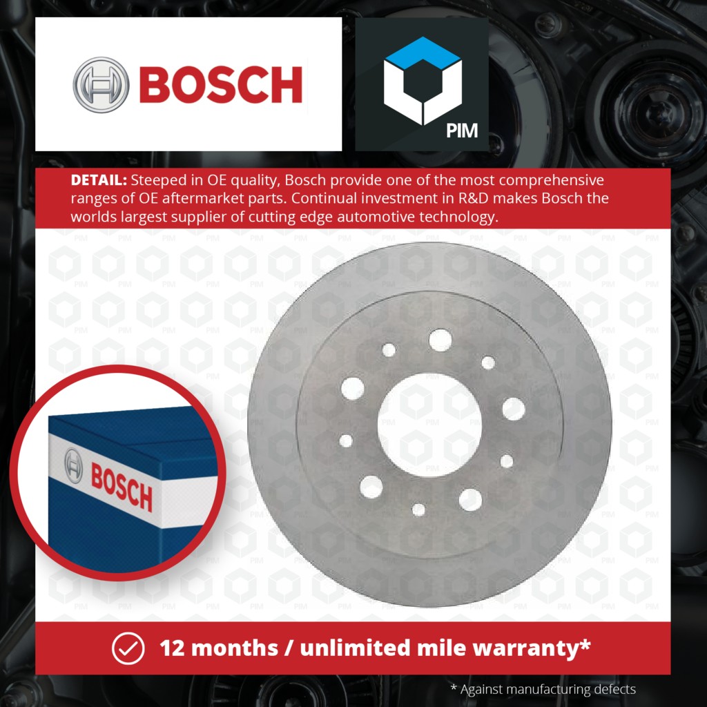 Bosch 2x Brake Discs Pair Solid Rear 0986479399 [PM399224]