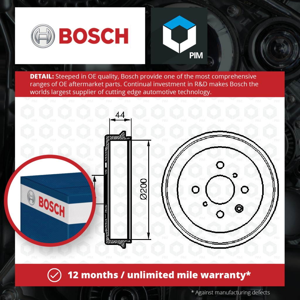 Bosch 2x Brake Drums (Pair) Rear 0986477148 [PM396491]