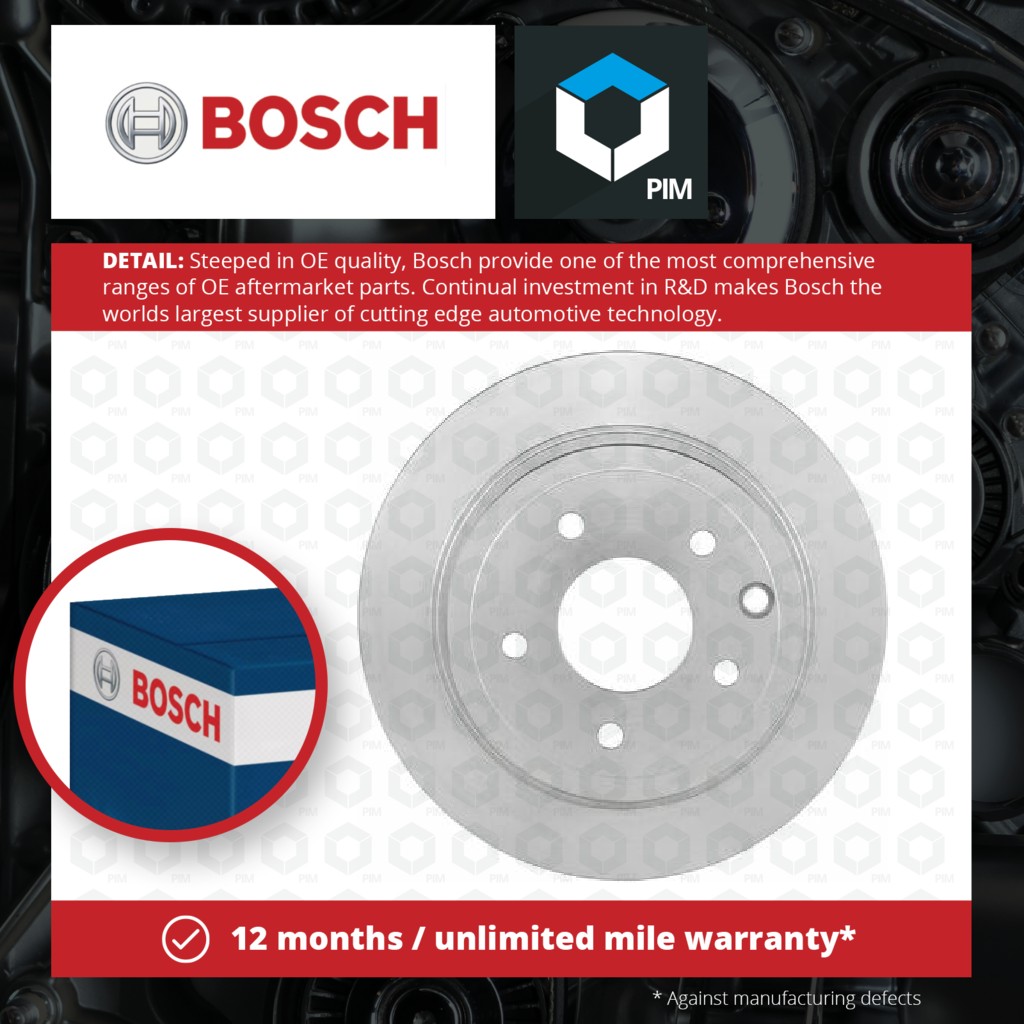 Bosch 2x Brake Discs Pair Solid Rear 0986479362 [PM385082]