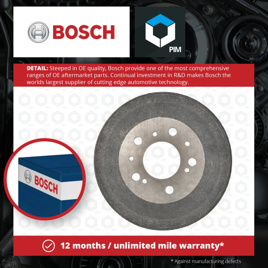 2x Bosch Brake Drum Rear 0986477031 [PM377431]