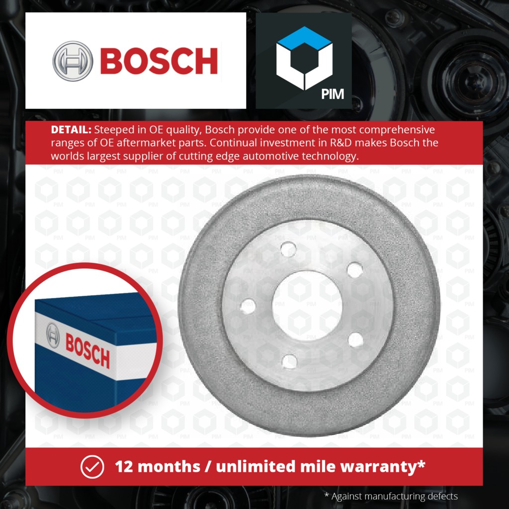 Bosch 2x Brake Drums (Pair) Rear 0986477129 [PM375446]