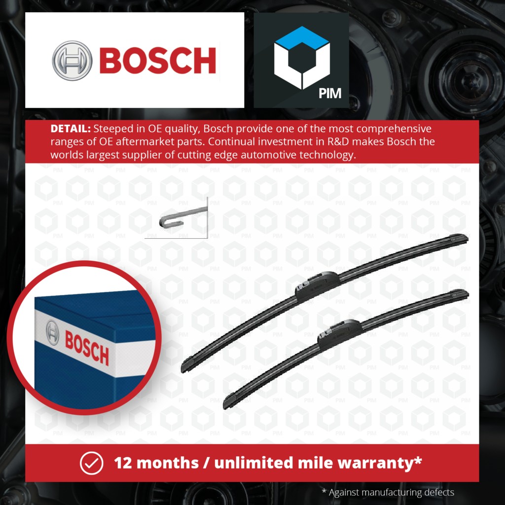 Bosch 2x Wiper Blades (Pair) Flat / Aero type Front AR728S 3397007043 [PM320657]