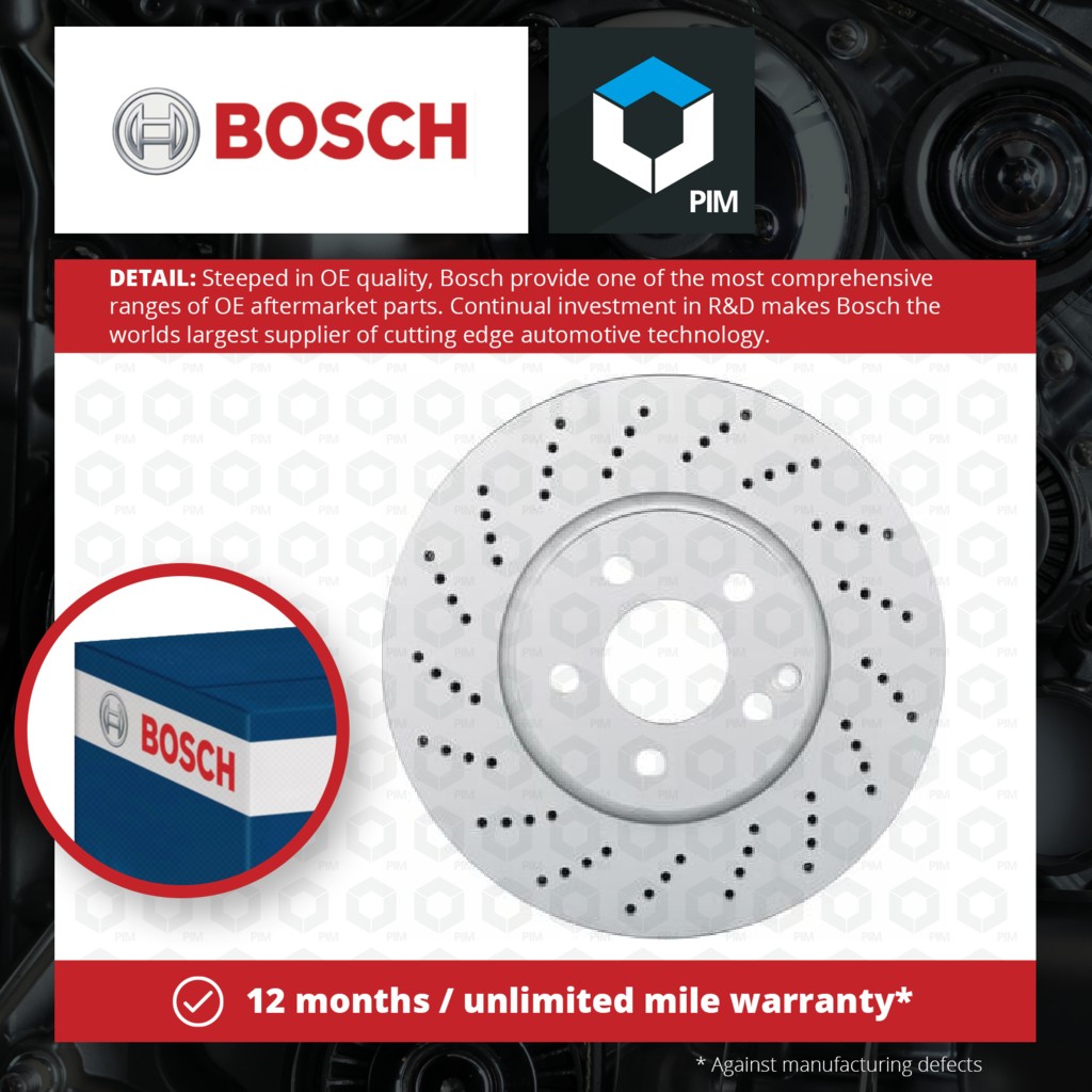 Bosch 2x Brake Discs Pair Vented Front 0986479408 [PM305474]