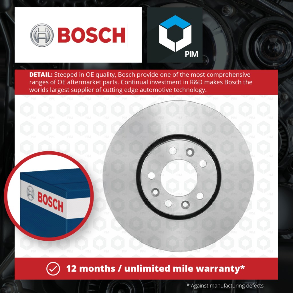 Bosch 2x Brake Discs Pair Vented Front 0986479380 [PM285154]