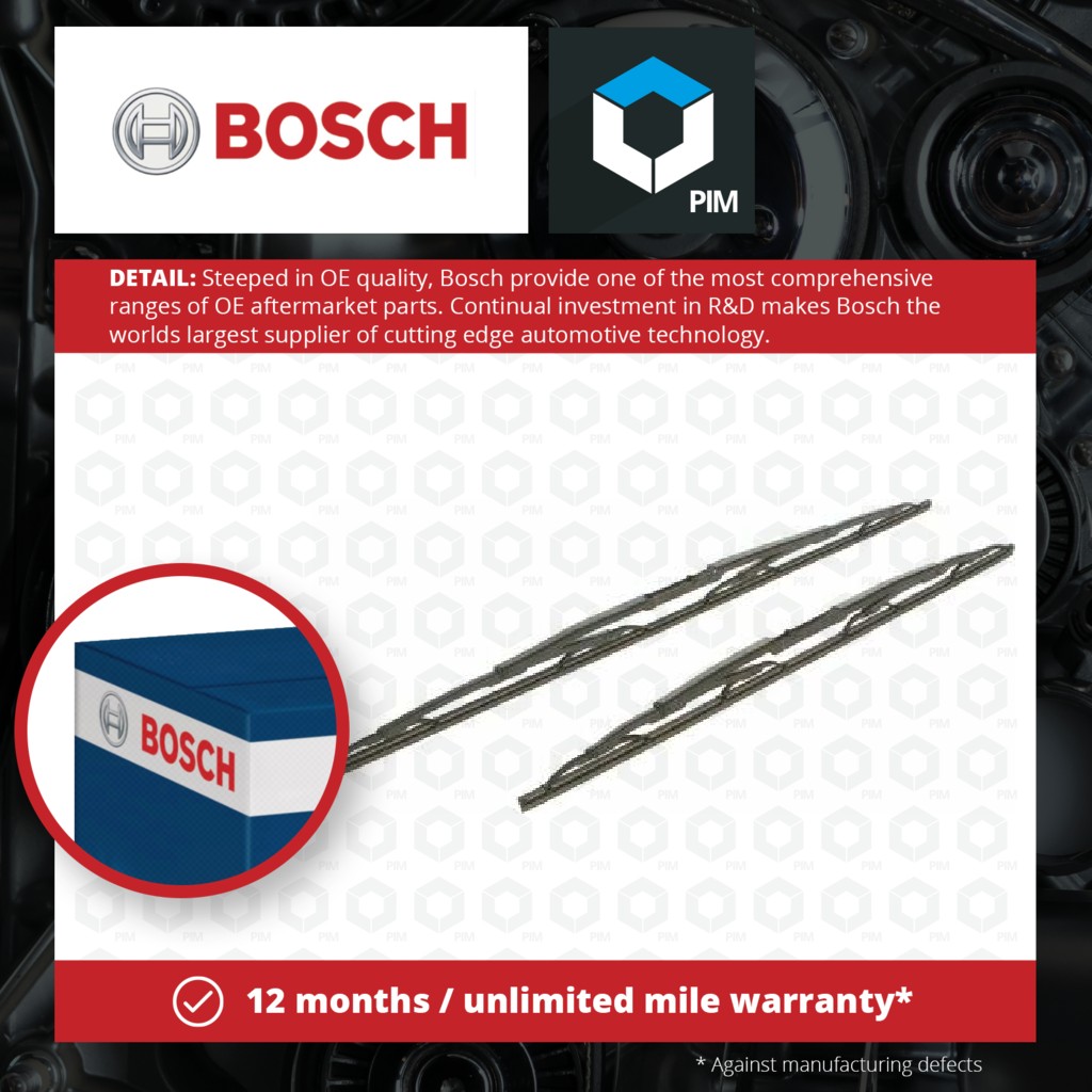 Bosch 2x Wiper Blades (Pair) Front 539 3397001539 [PM271795]