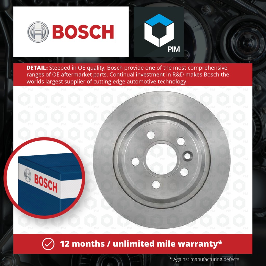 Bosch 2x Brake Discs Pair Solid Rear 0986479254 [PM255830]