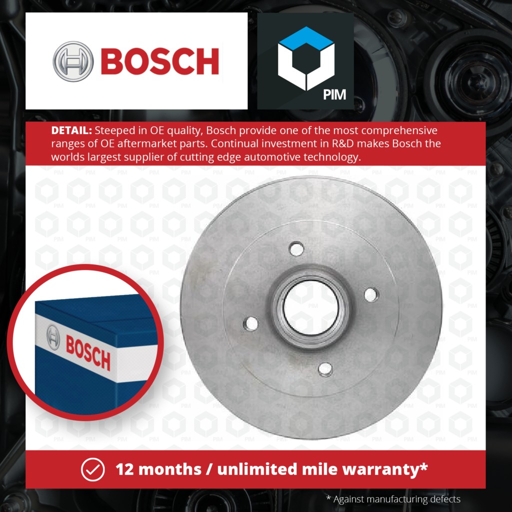 Bosch 2x Brake Drums (Pair) Rear 0986477120 [PM243187]