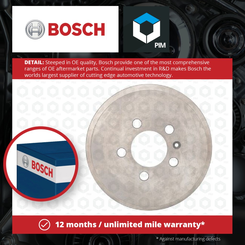 Bosch 2x Brake Drums (Pair) Rear 0986477133 [PM242870]