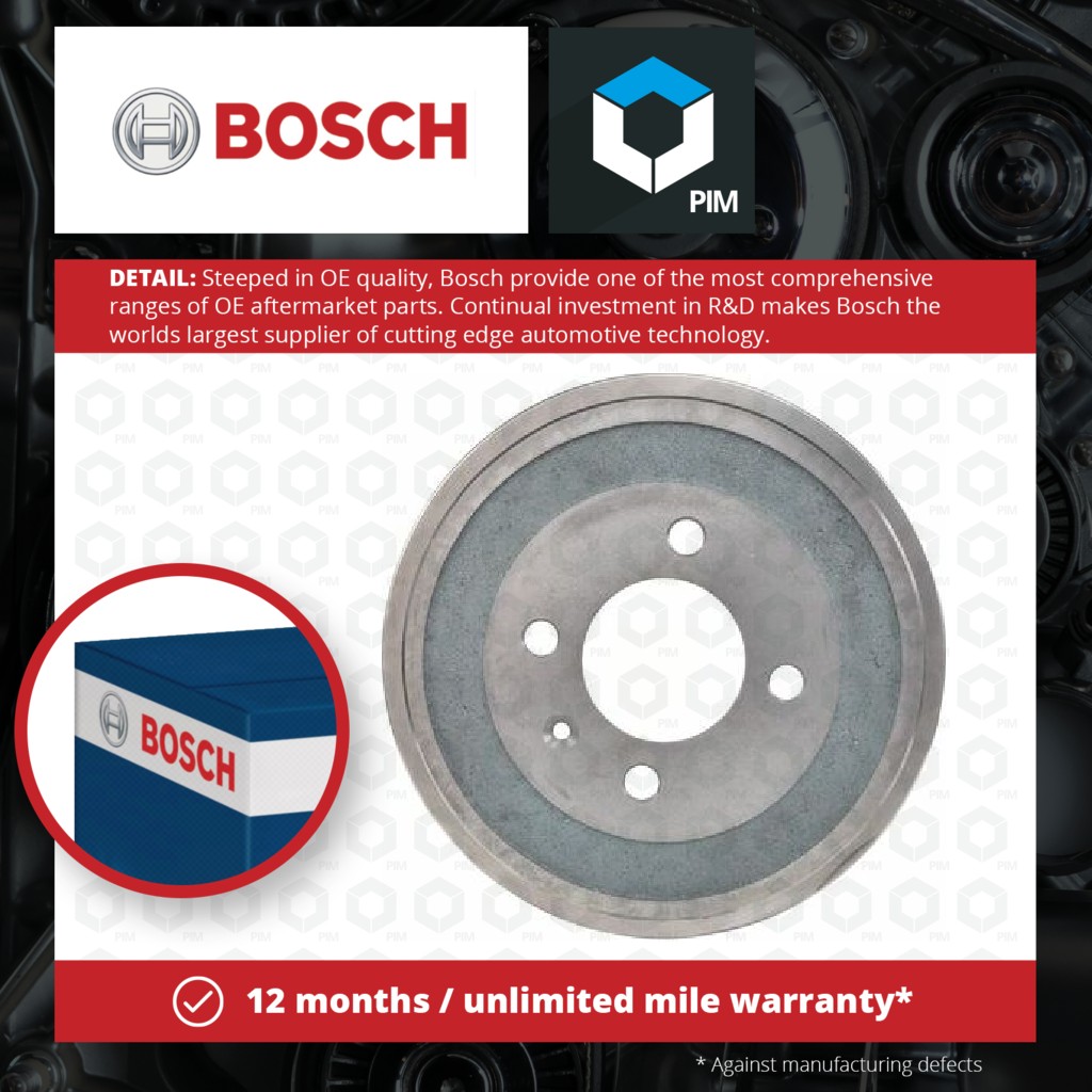 Bosch 2x Brake Drums (Pair) Rear 0986477106 [PM242822]