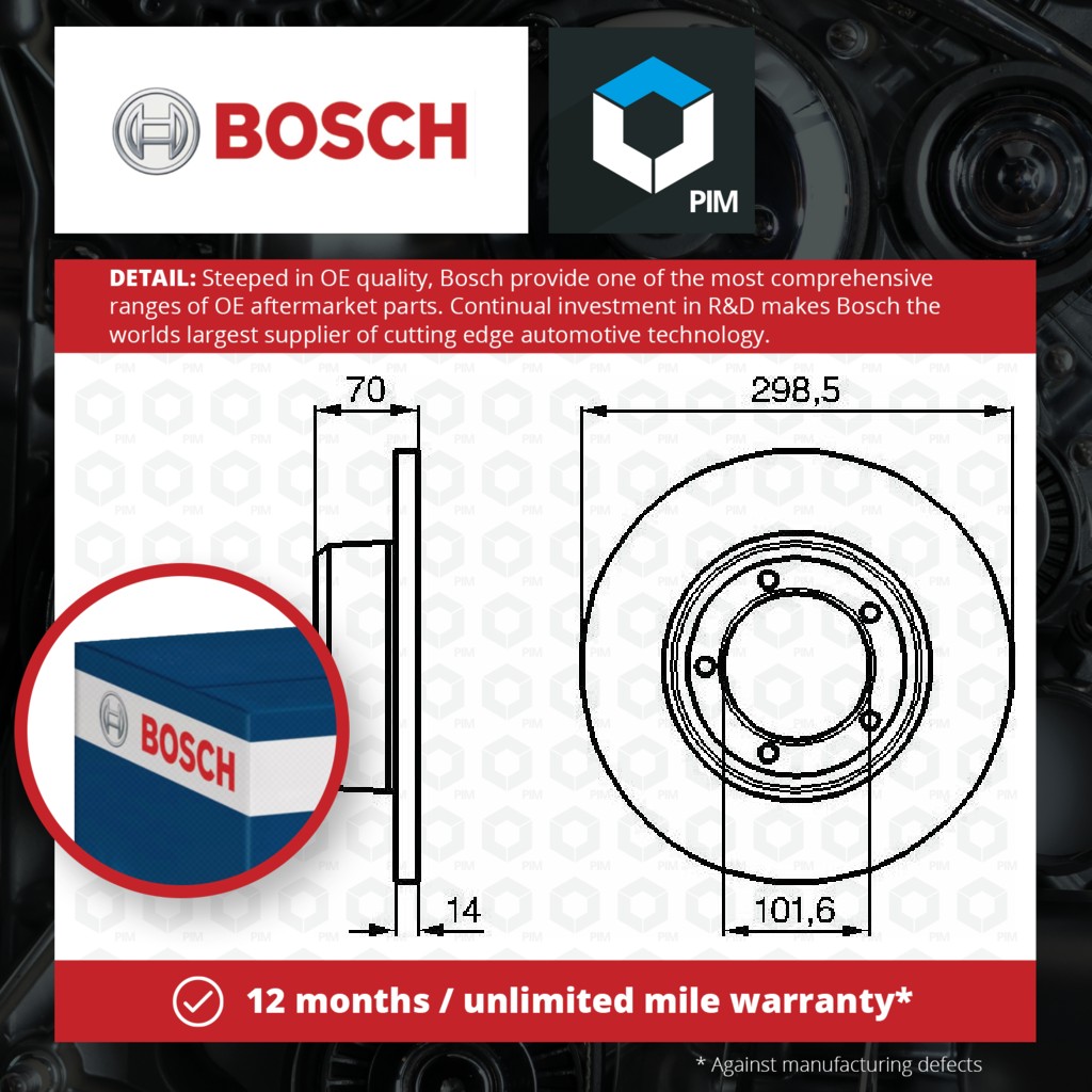 Bosch 2x Brake Discs Pair Solid 0986478827 [PM241731]