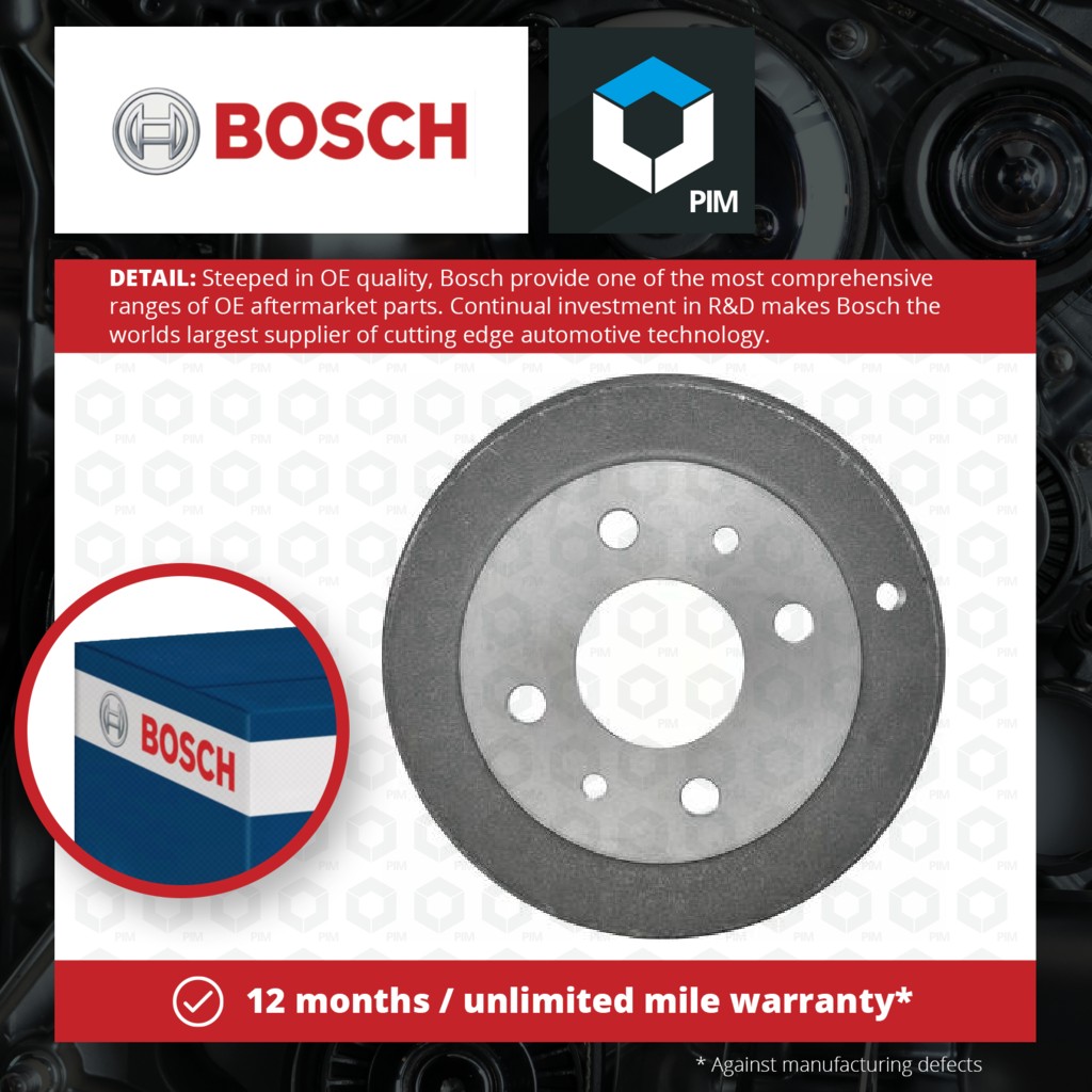 Bosch 2x Brake Drums (Pair) Rear 0986477083 [PM241101]