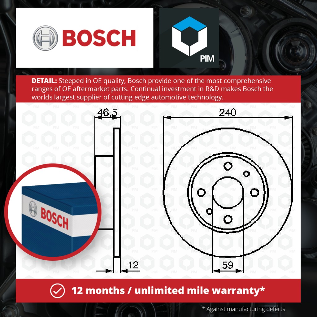 Bosch 2x Brake Discs Pair Solid Front 0986478353 [PM240767]