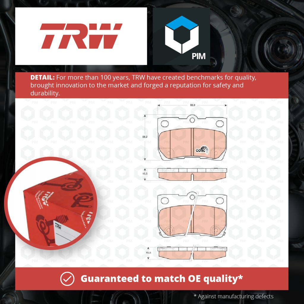 TRW Brake Pads Set Rear GDB3399 [PM204434]