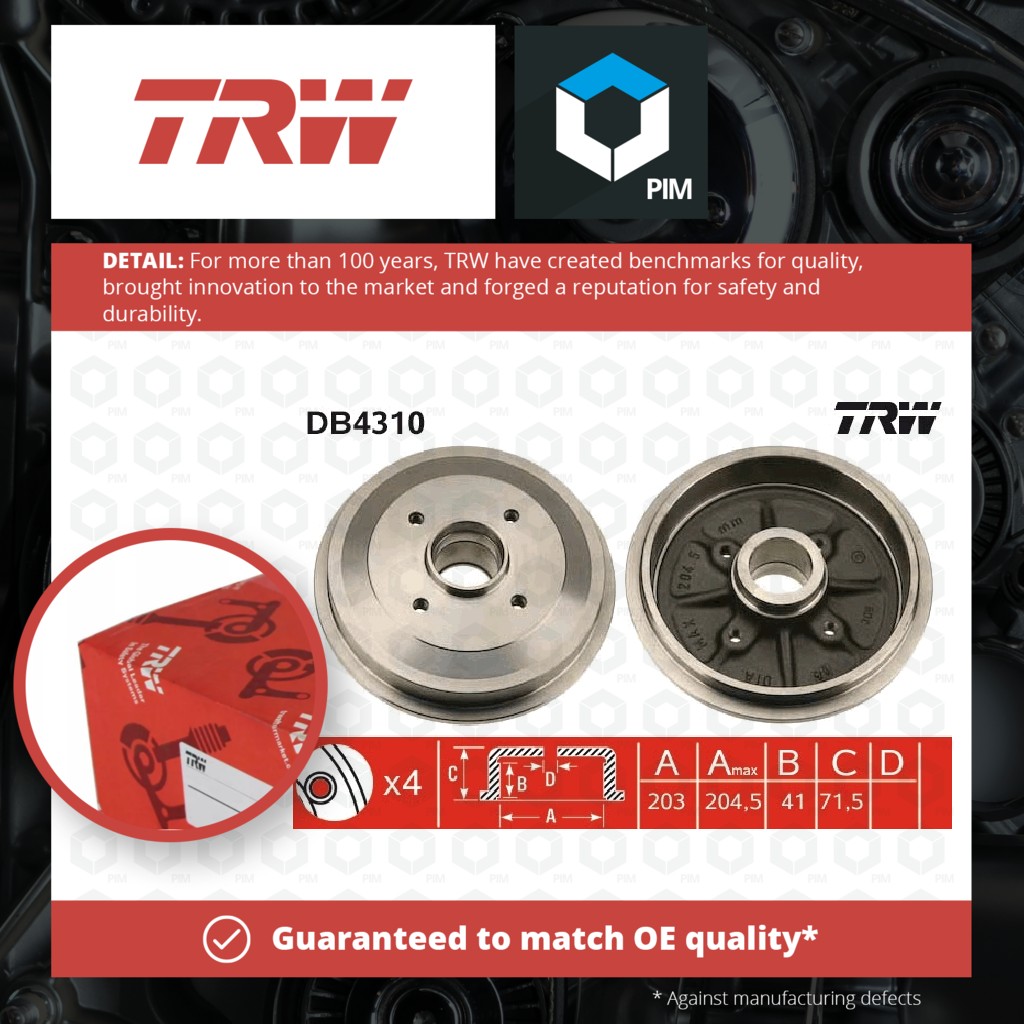 TRW Brake Drum Rear DB4310 [PM203848]