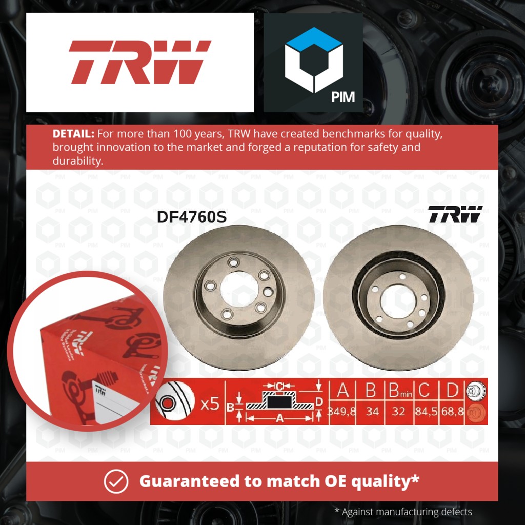 TRW Brake Disc Single Vented Front Right DF4760S [PM203744]