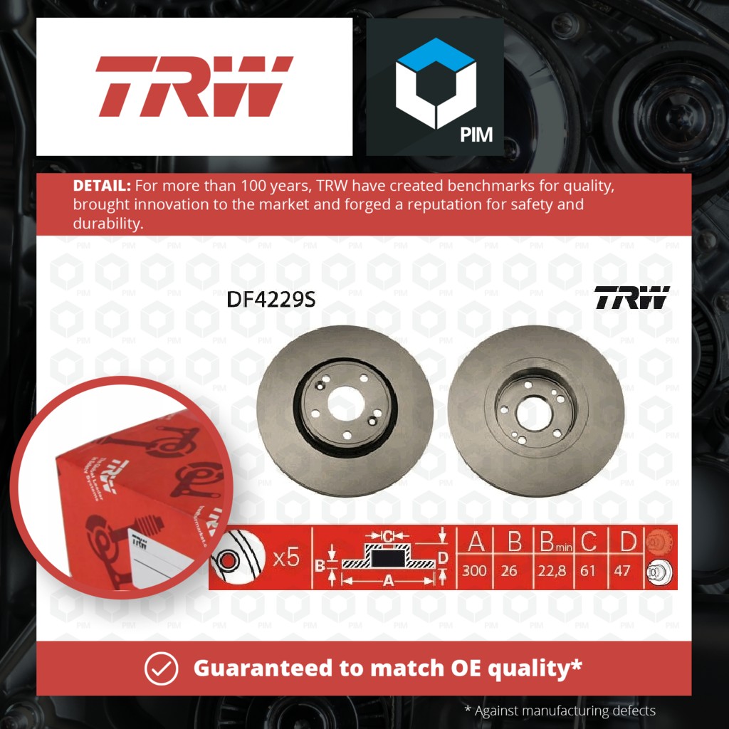 TRW 2x Brake Discs Pair Vented Front DF4229S [PM203679]