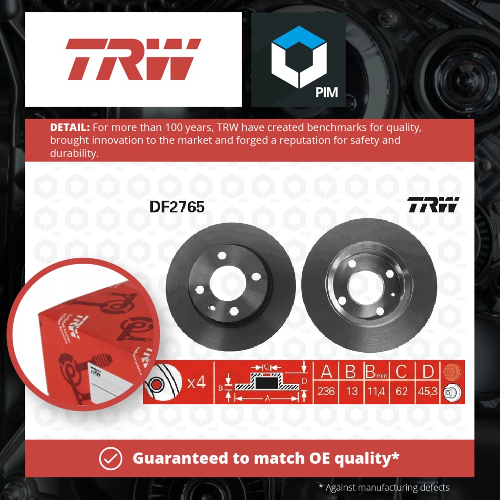 TRW 2x Brake Discs Pair Solid Front DF2765 [PM203619]