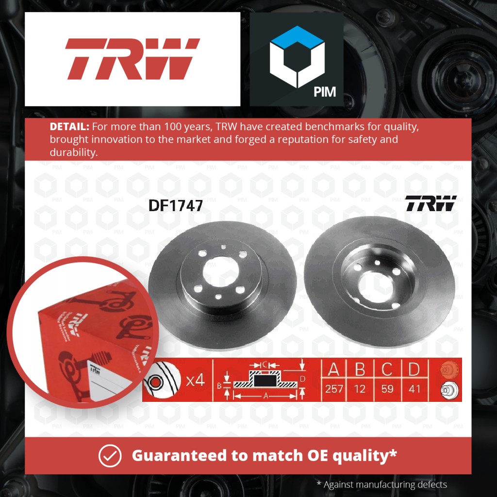 TRW 2x Brake Discs Pair Solid DF1747 [PM203592]