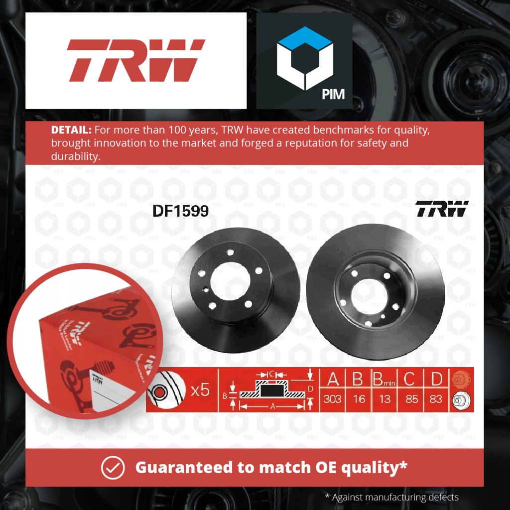 TRW 2x Brake Discs Pair Solid Front DF1599 [PM200480]