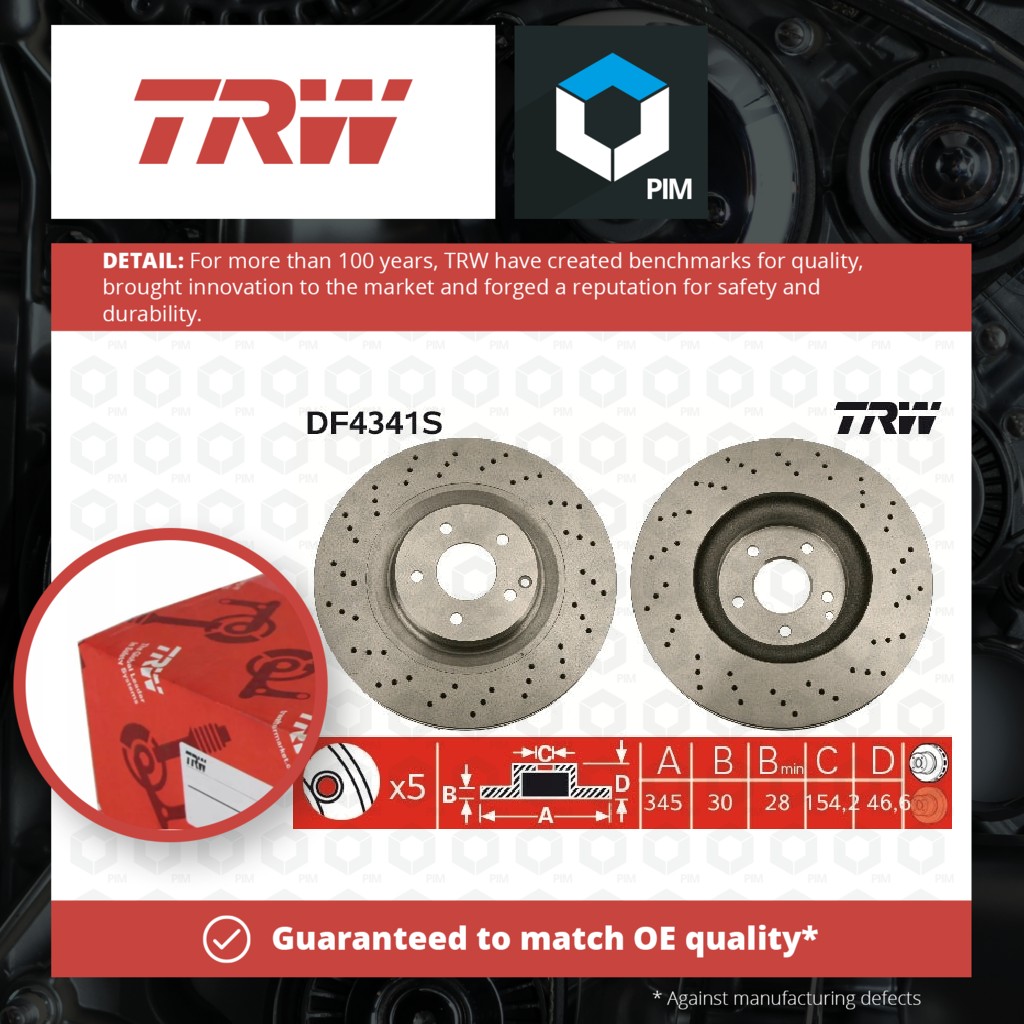 TRW Brake Disc Single Vented Front DF4341S [PM198995]