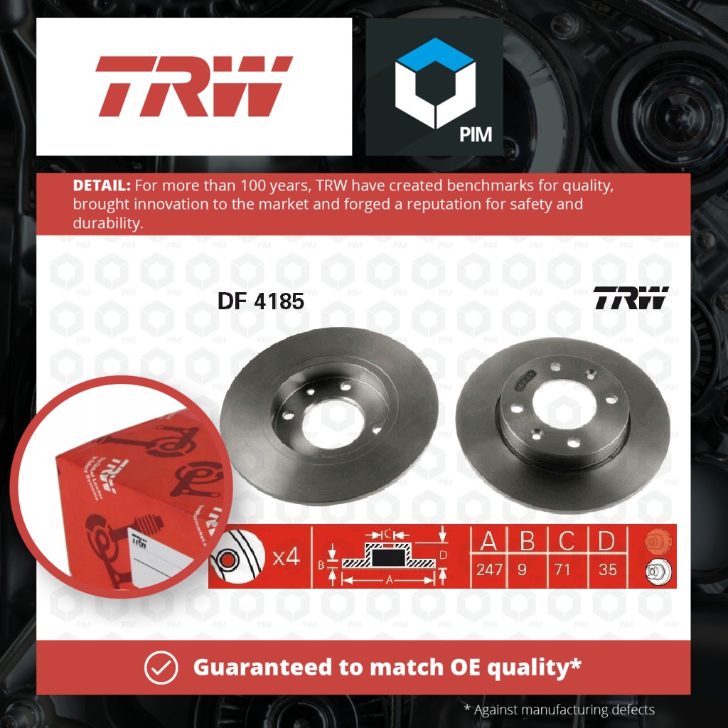 TRW 2x Brake Discs Pair Solid Rear DF4185 [PM198970]