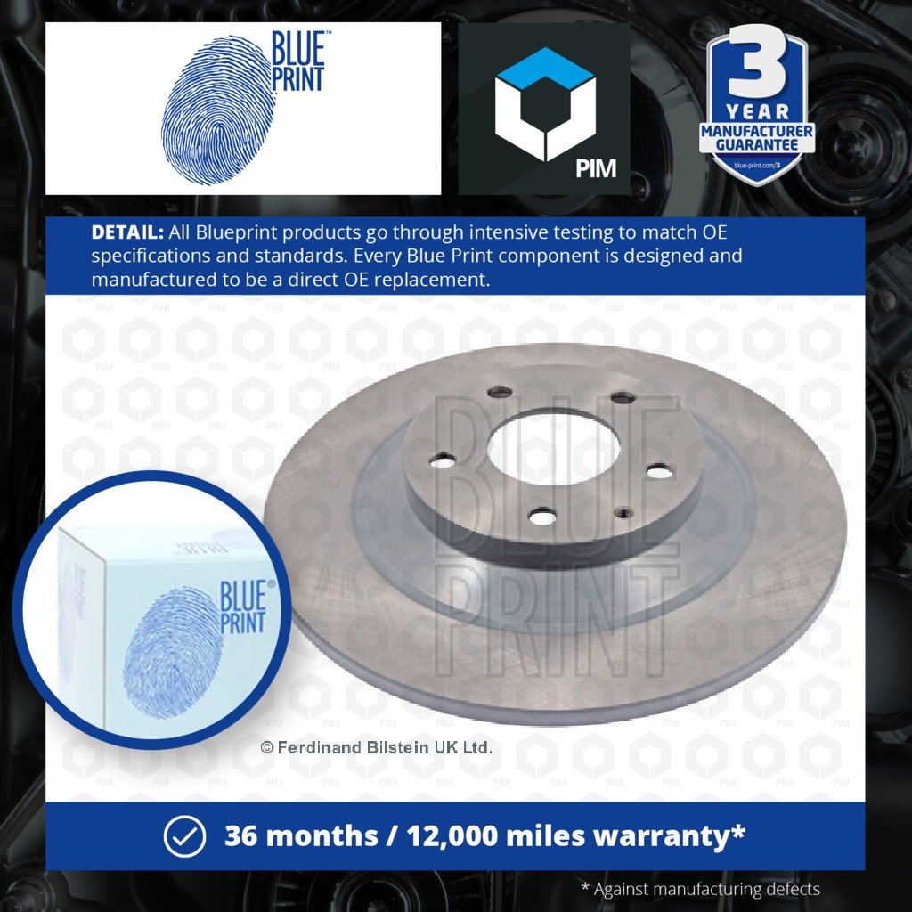 Blue Print 2x Brake Discs Pair Solid Rear ADM543124 [PM107924]