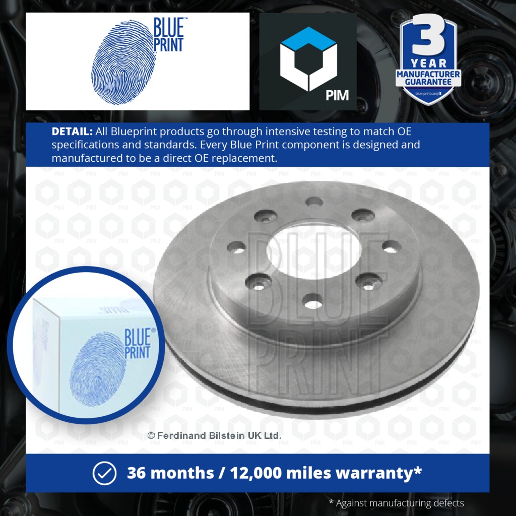 Blue Print 2x Brake Discs Pair Vented Front ADJ134308 [PM107894]