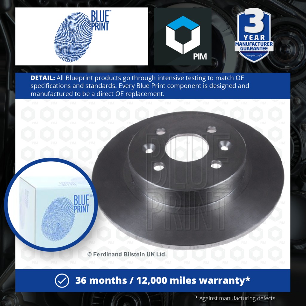Blue Print 2x Brake Discs Pair Solid Rear ADG04343 [PM104124]