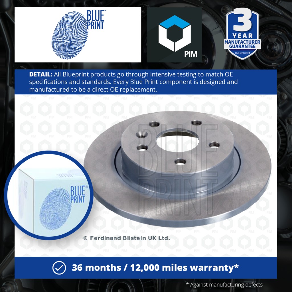 Blue Print 2x Brake Discs Pair Solid Rear ADG043164 [PM104117]