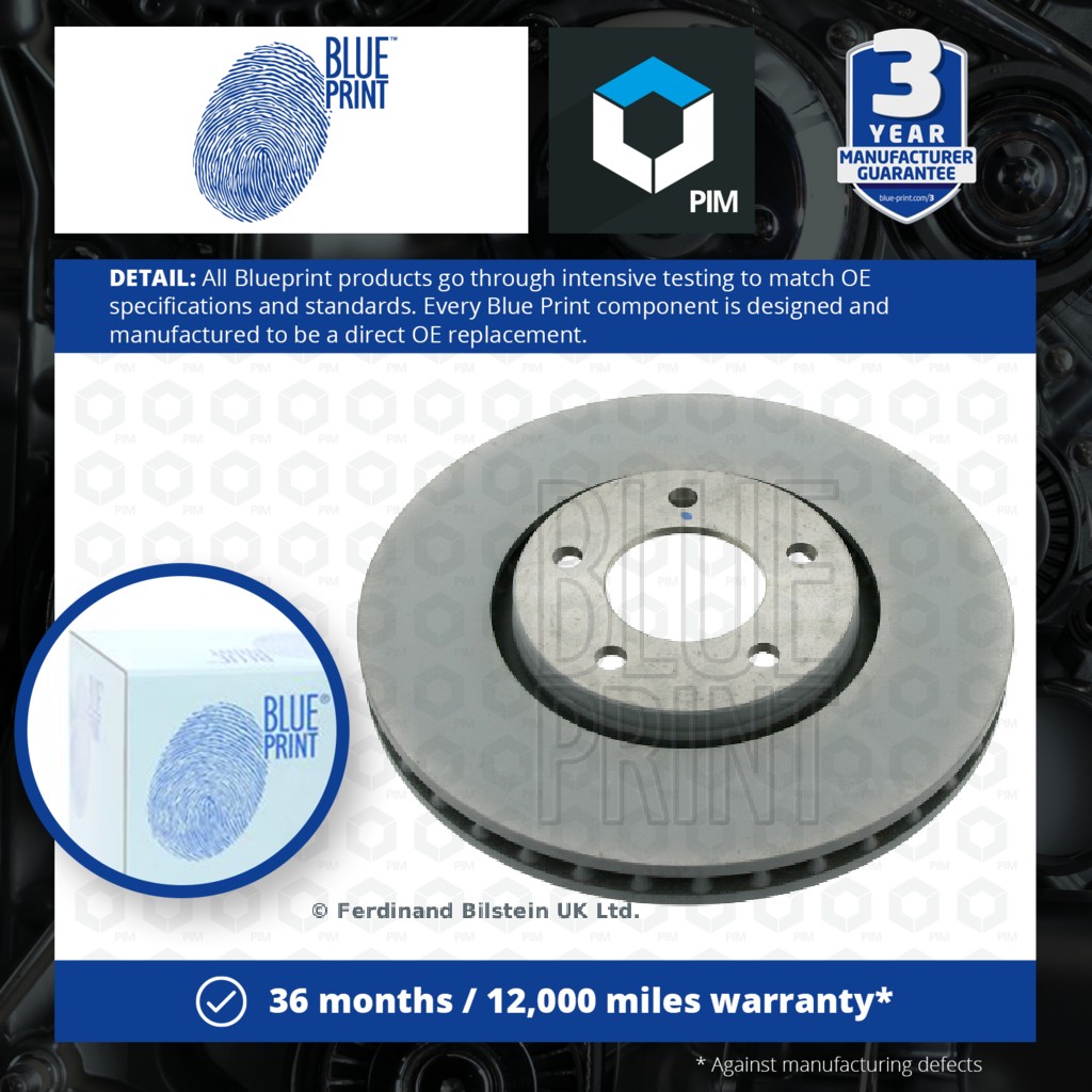 Blue Print 2x Brake Discs Pair Vented Front ADA104301 [PM104064]