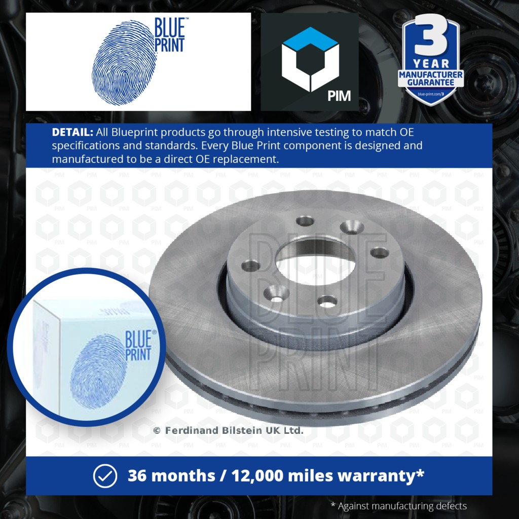 Blue Print 2x Brake Discs Pair Vented Front ADR164307 [PM100509]