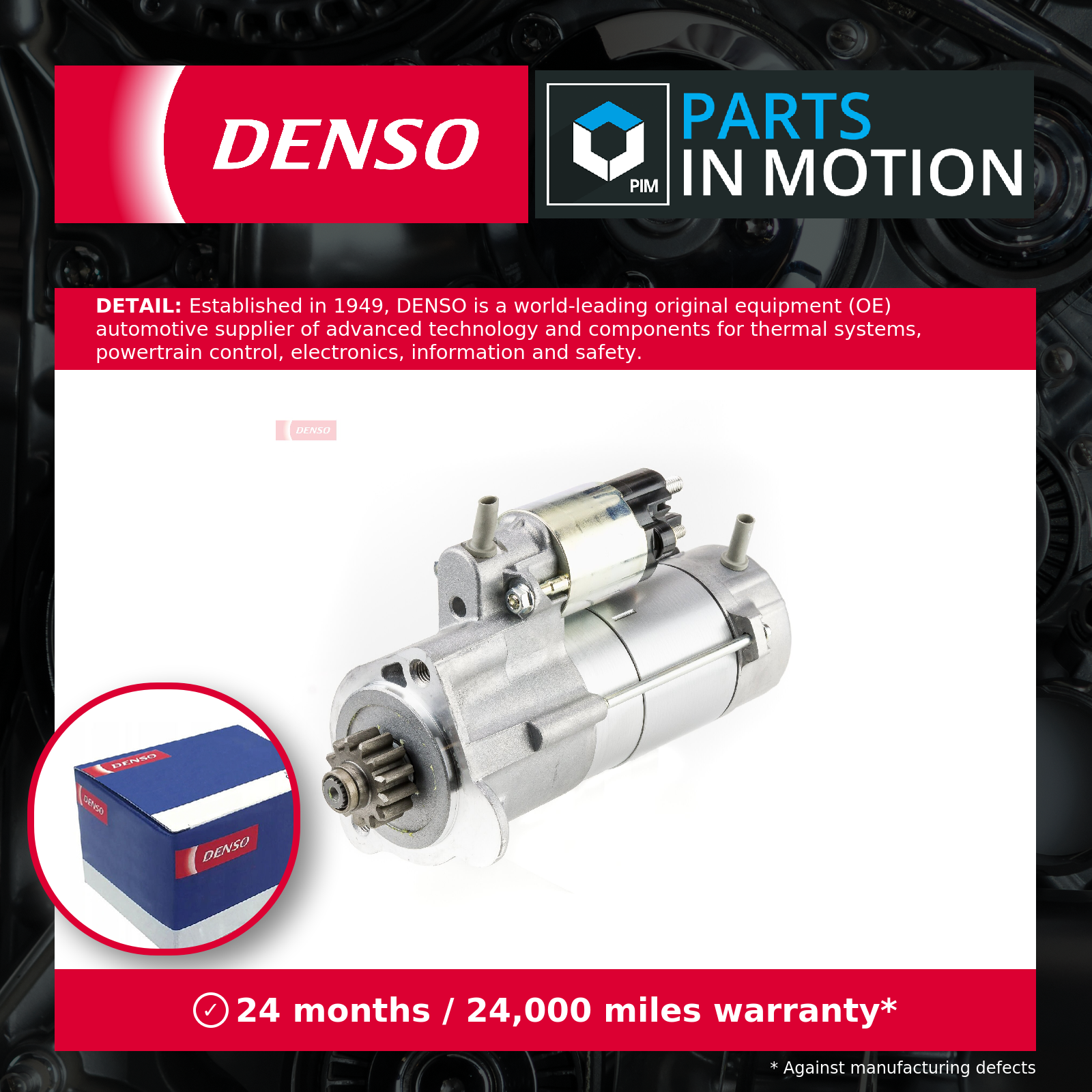 Starter Motor fits JAGUAR F-PACE X761 2.0D 2015 on Manual Transmission Denso New - Image 5