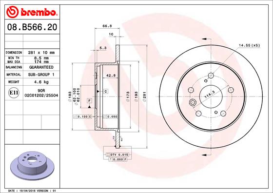 Brembo 08.B566.21 2x Brake Discs Pair Solid