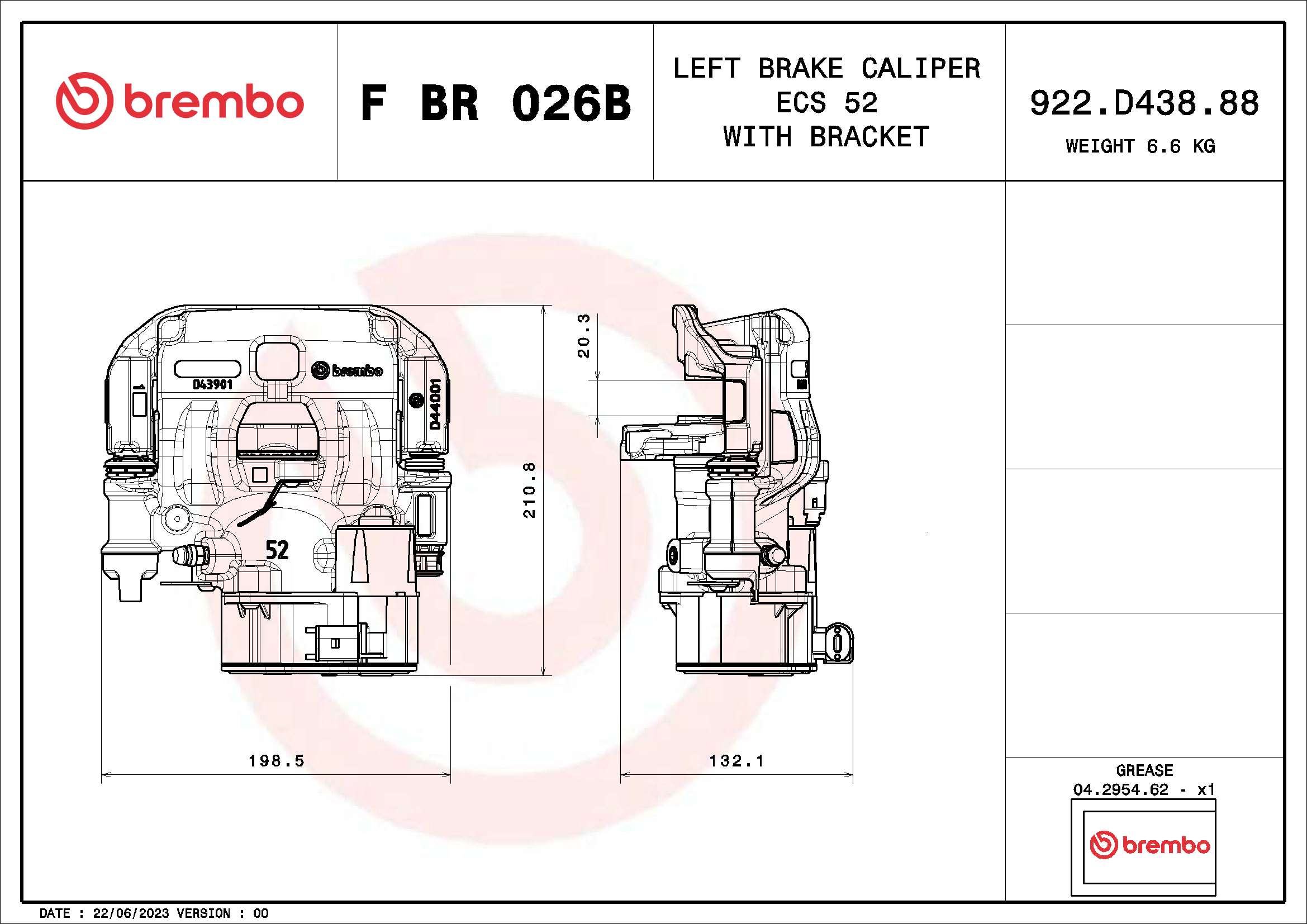 Brembo Brake Caliper Rear Left FBR026B [PM2258791]