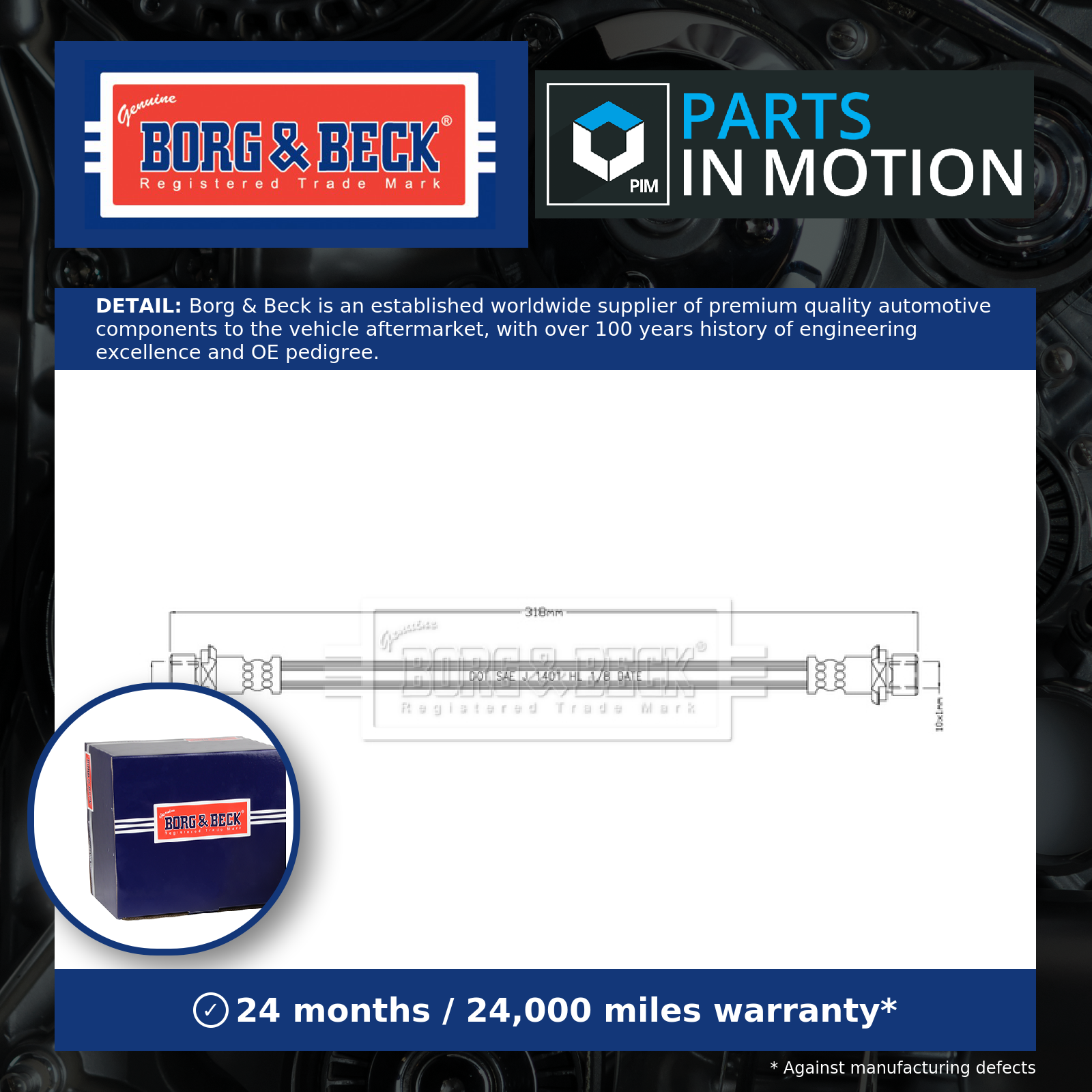 Borg & Beck Brake Hose Rear Left or Right BBH8947 [PM2418460]
