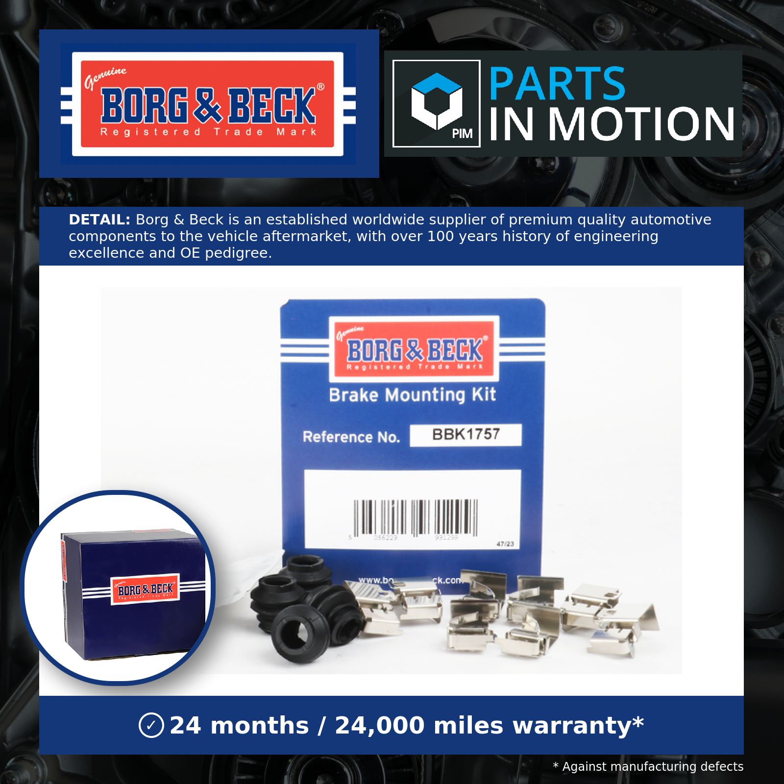 Borg & Beck Brake Pad Fitting Kit Rear BBK1757 [PM2434696]