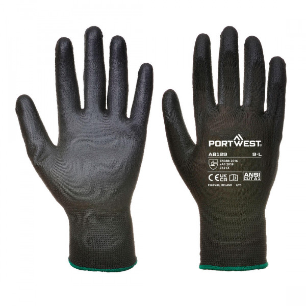Portwest AB129BKRL (Pk12) Black Pu Palm Glove l
