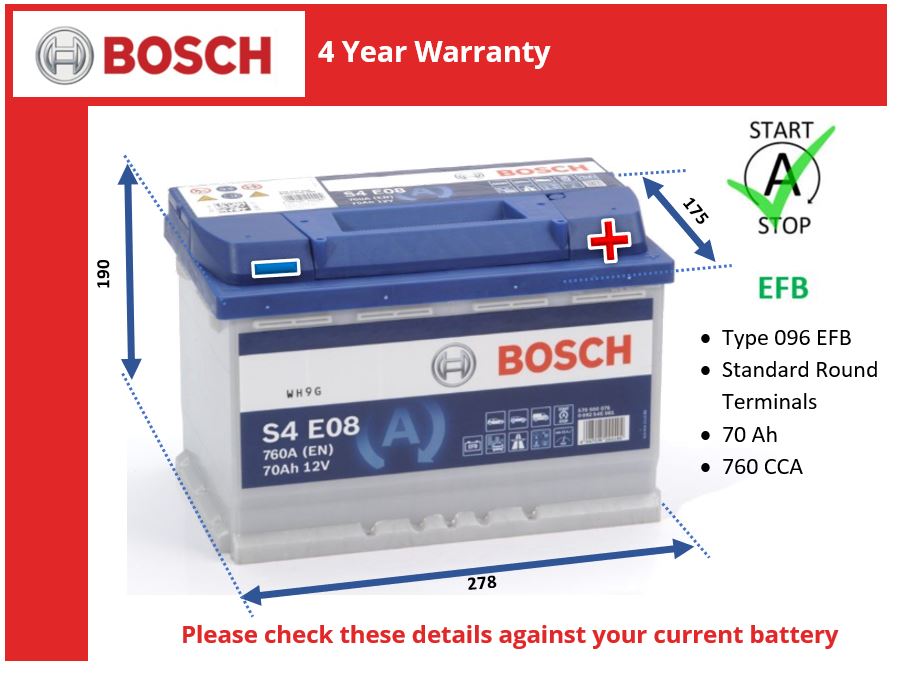 Bosch S4E08 EFB Car Battery