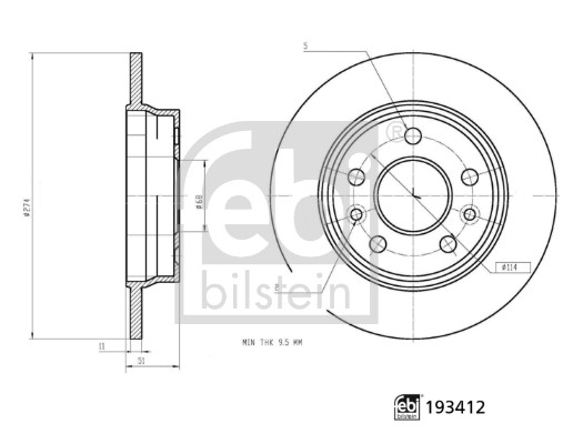 Febi 193412 2x Brake Discs Pair Solid