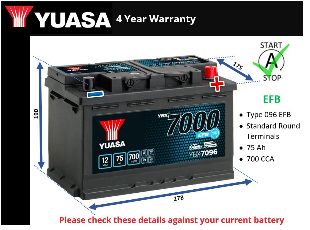 Yuasa YBX7096 EFB Car Battery