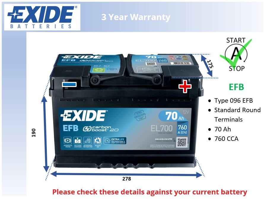 Exide EL700 EFB Car Battery