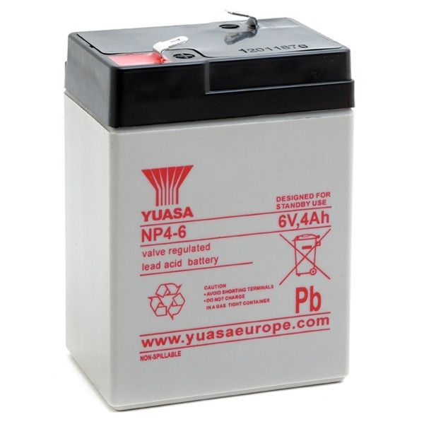 Yuasa NP4-6 Valve Regulated Lead Acid (VRLA) Battery 6V 4Ah